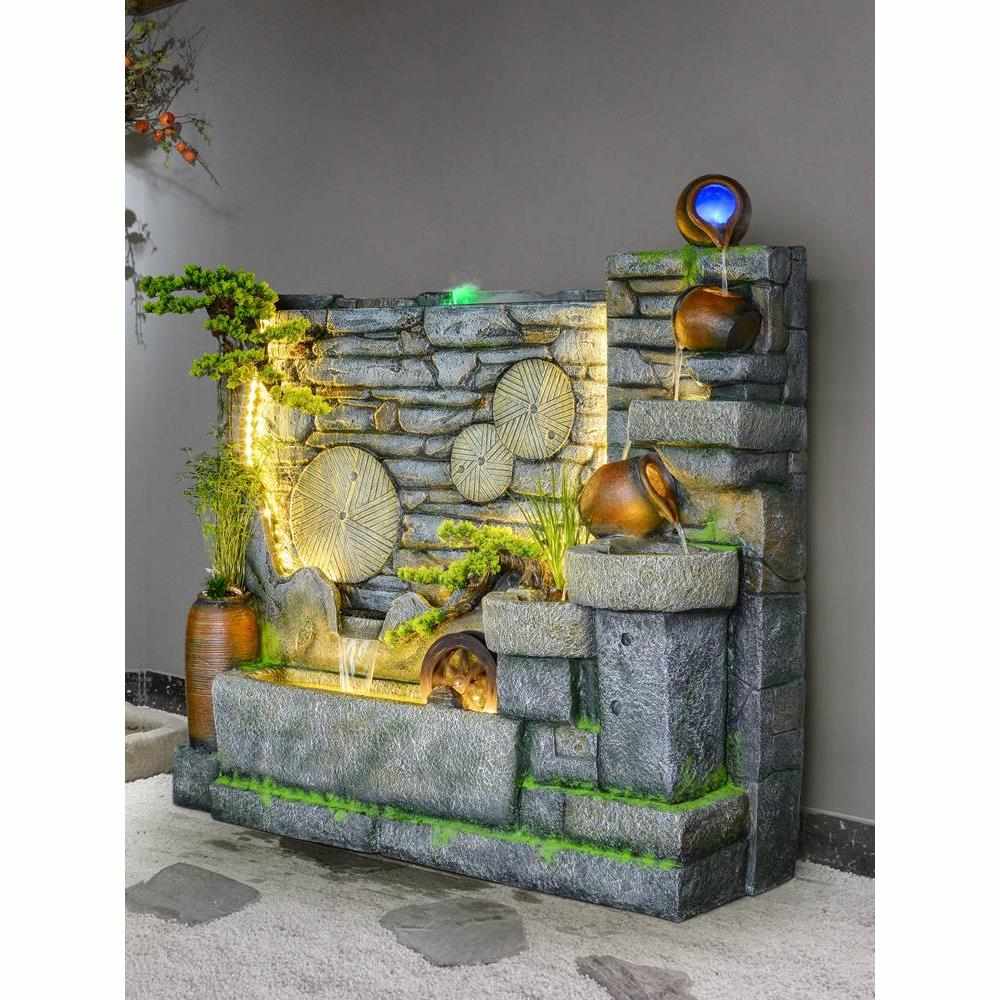 喷泉水车假山水景水幕墙流t水屏风庭院花园布置循环水山水落地摆