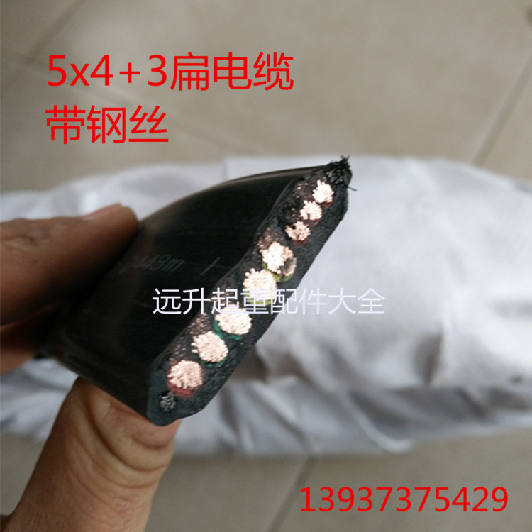 起重机电葫芦国标5x4+3x1.5平方柔性电缆线双钢丝 行车8芯扁电缆 - 实物图