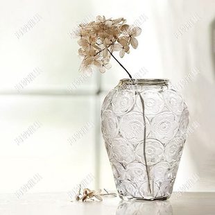 飾品擺件感琉璃禮品法式 中銀蓮浮雕古花藝玻璃花瓶插花居家裝 新款