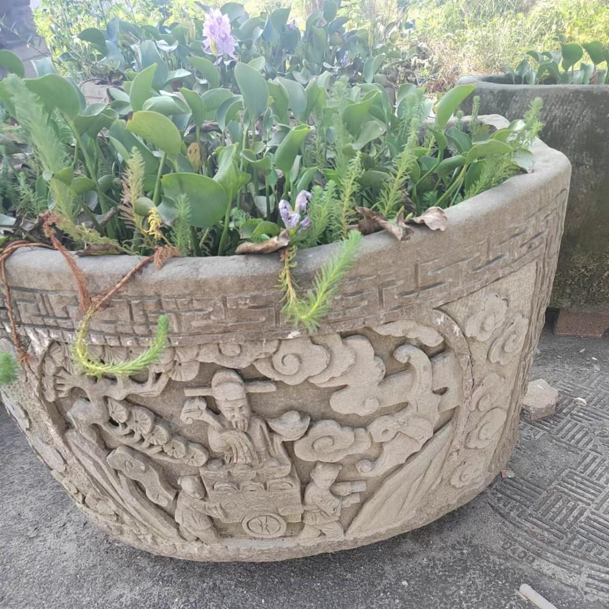 天然青石雕刻水缸庭院荷花缸复古摆件水缸养鱼不包邮可物流
