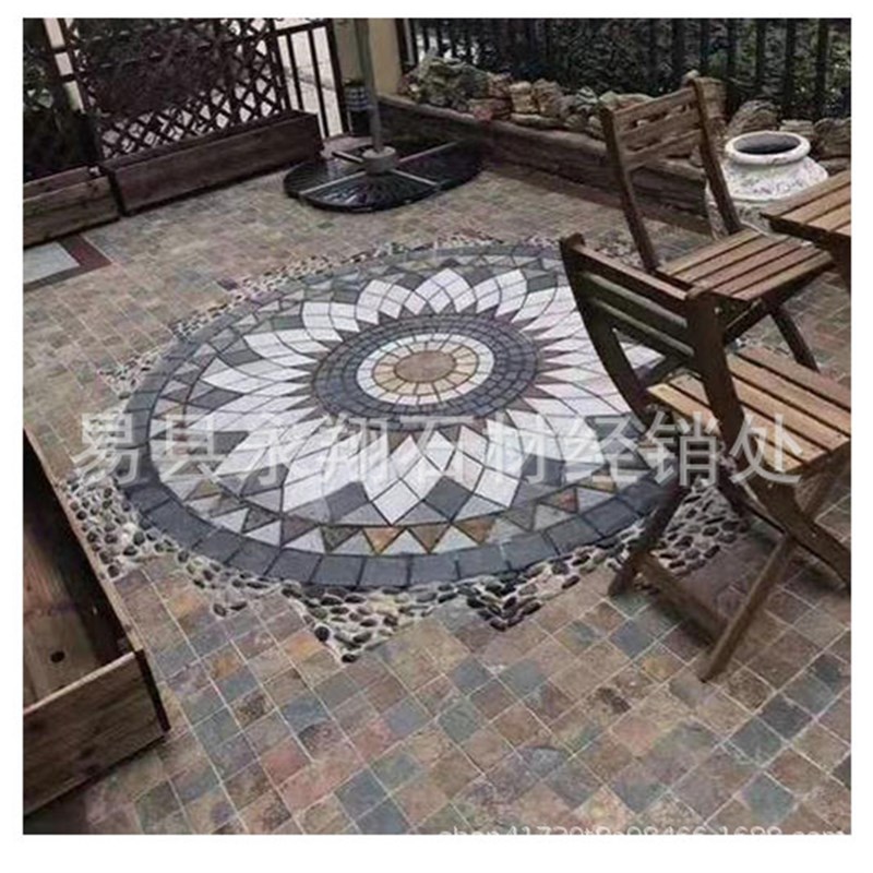 青石板 圆盘防古k地砖户外花园石材拼花别墅庭院地砖 过道阳台