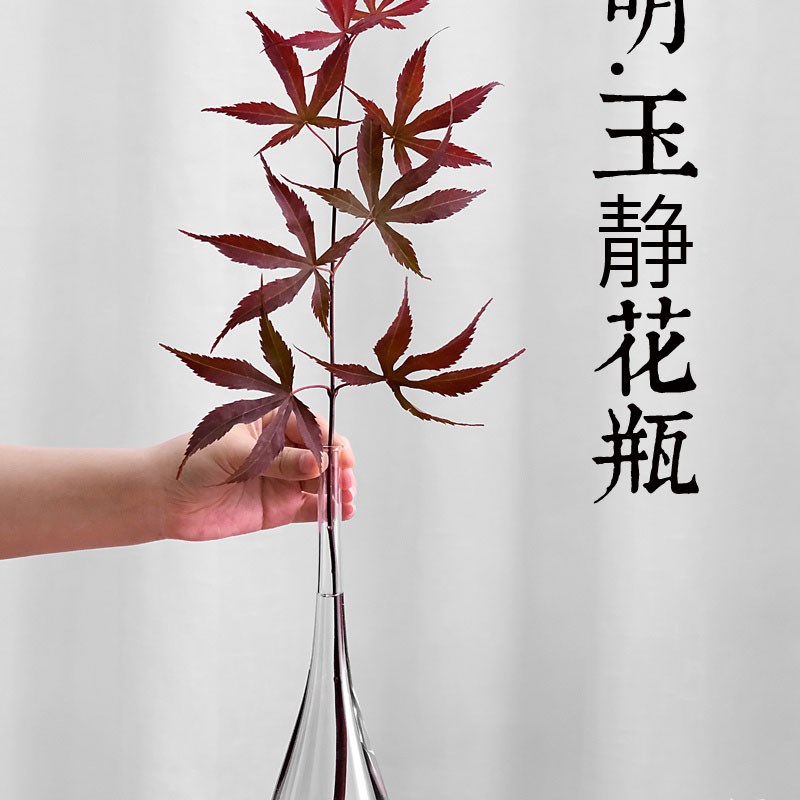 日式玻璃花瓶透明禅意水养摆件水晶花器插花水培R玉净瓶甘露观音