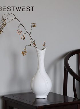 宋代白色复古花器新中式陶瓷花瓶干花摆件桌面陶罐美学插花艺术