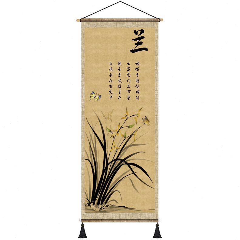 布艺美中式背景化复古挂毯墙壁四联空间装饰画挂布挂画梅兰竹菊画图片