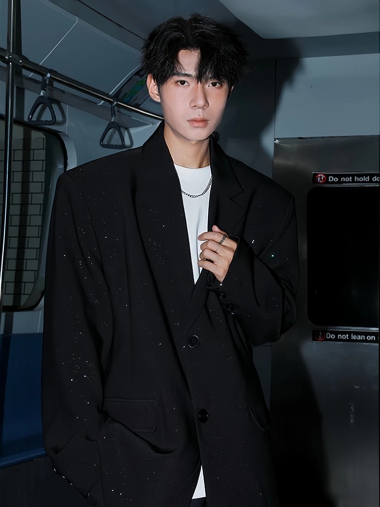 满天星亮片垫肩西装外套男高级感发型师穿搭痞帅休闲表演订婚礼服