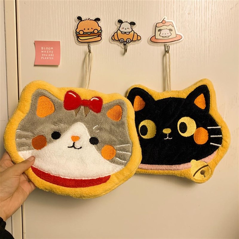 卡通可爱猫手巾儿童挂式手帕家用厨房卫生间加厚R珊瑚吸水抹布毛