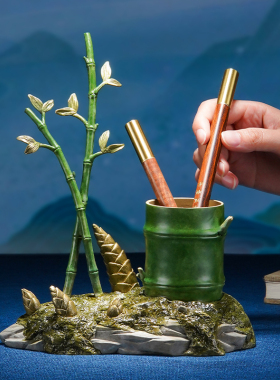 全铜摆件a《节节高升》家居装饰品客厅桌面办公室高档竹笔筒送老