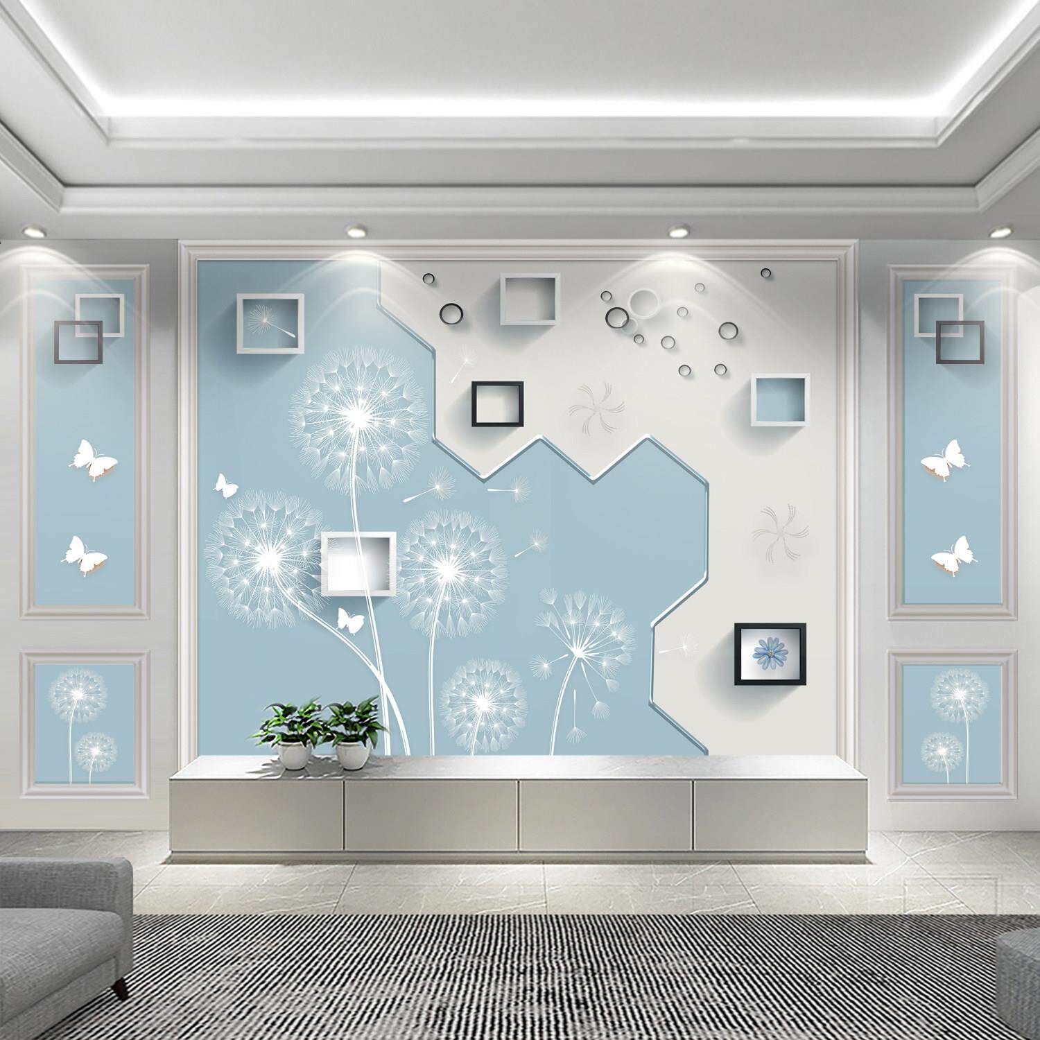 新款电视背景墙壁布8d现代简约蒲公英客厅壁纸3d立体墙纸影视墙布