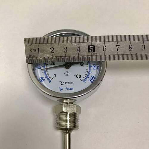 WSS-313 温度计 0-100度 双刻度 直径60mm 杆长50mm 固定螺纹G1/2