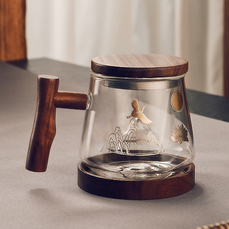 茶水分离玻璃杯泡茶m杯子男士高档茶杯茶道带盖透明过滤水杯大容