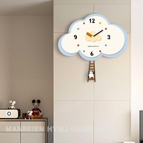 客厅静音挂钟卧室简约可爱时钟创意云朵钟表儿童房免打孔艺术挂表