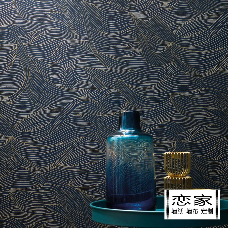 法国进口复d古壁纸简约波浪纹理线条背景墙壁布客厅卧室餐厅壁纸