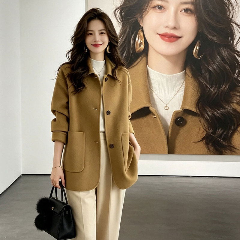 2026早秋新款休闲毛呢外套女简约气质翻领单排扣小个子呢子大衣