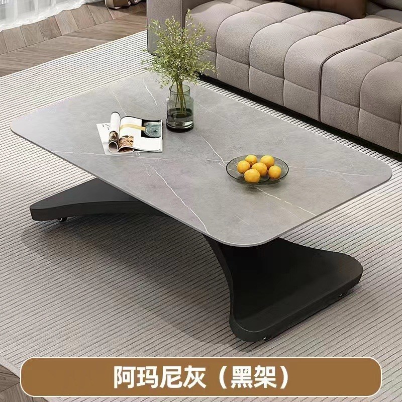一体式家用升降茶m几餐桌两用小户型多功能意式极简岩板茶几客厅