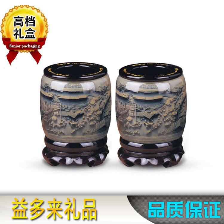 包邮工艺品摆件浮雕笔筒办公桌摆件创G意水晶胶马到成功旋转工艺