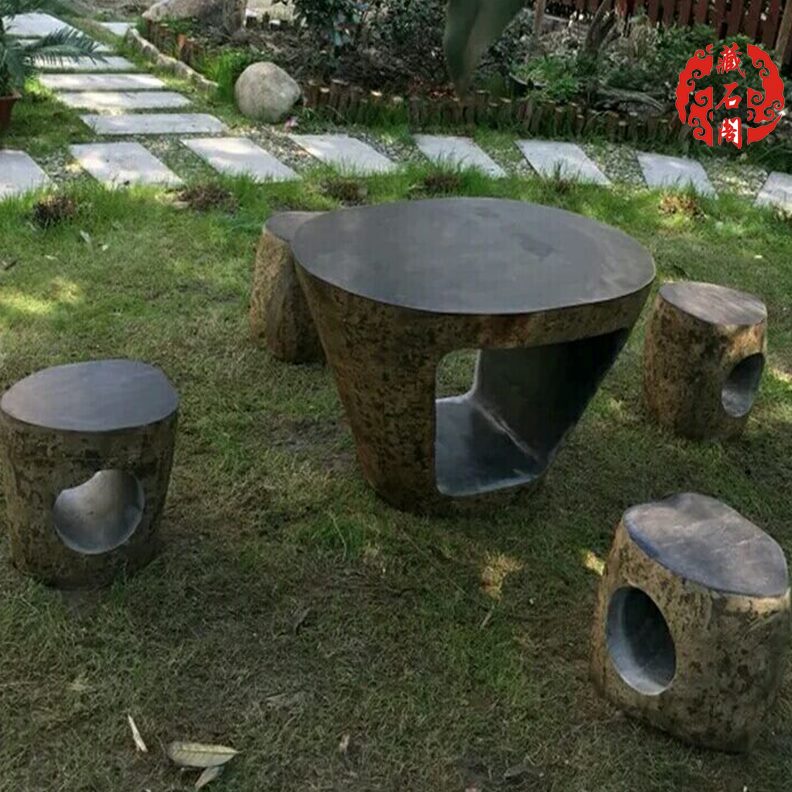 天然户外大理石桌中式玉茶台别墅汉花园家用石雕白庭院椅石桌石凳