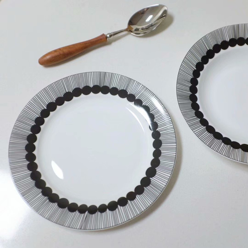 杂置社北欧经典j黑白圆点线条甜品碟家用汤盘深盘餐具盘子陶瓷