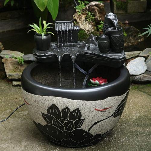 大型陶瓷流水喷泉水缸阳台造景水循环摆设办公室客厅养鱼缸落地缸