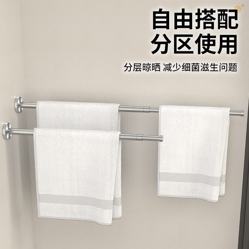 壁挂转角免打孔置物架毛巾架毛巾挂浴巾架不锈钢伸缩卫生间浴室杆