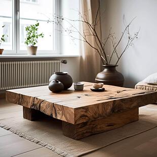侘寂风老榆木沙发茶几客厅家用小户型实木原木茶台泡茶洽谈矮桌