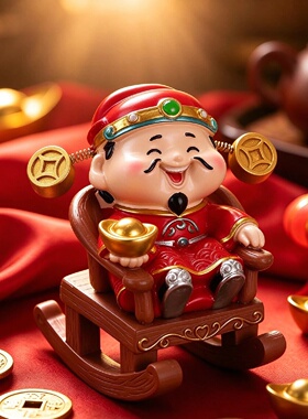萌趣福乐财神爷摇椅摆件办公室工位年会送客户解压治愈桌面装饰