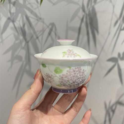惊蛰 手绘团花两才盖碗 釉下泡茶器功夫茶具 高温陶瓷茶杯茶器