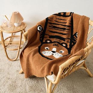超萌小老虎半边绒毛毯办公室午睡毯卡通儿童虎年生肖盖毯沙发毯子