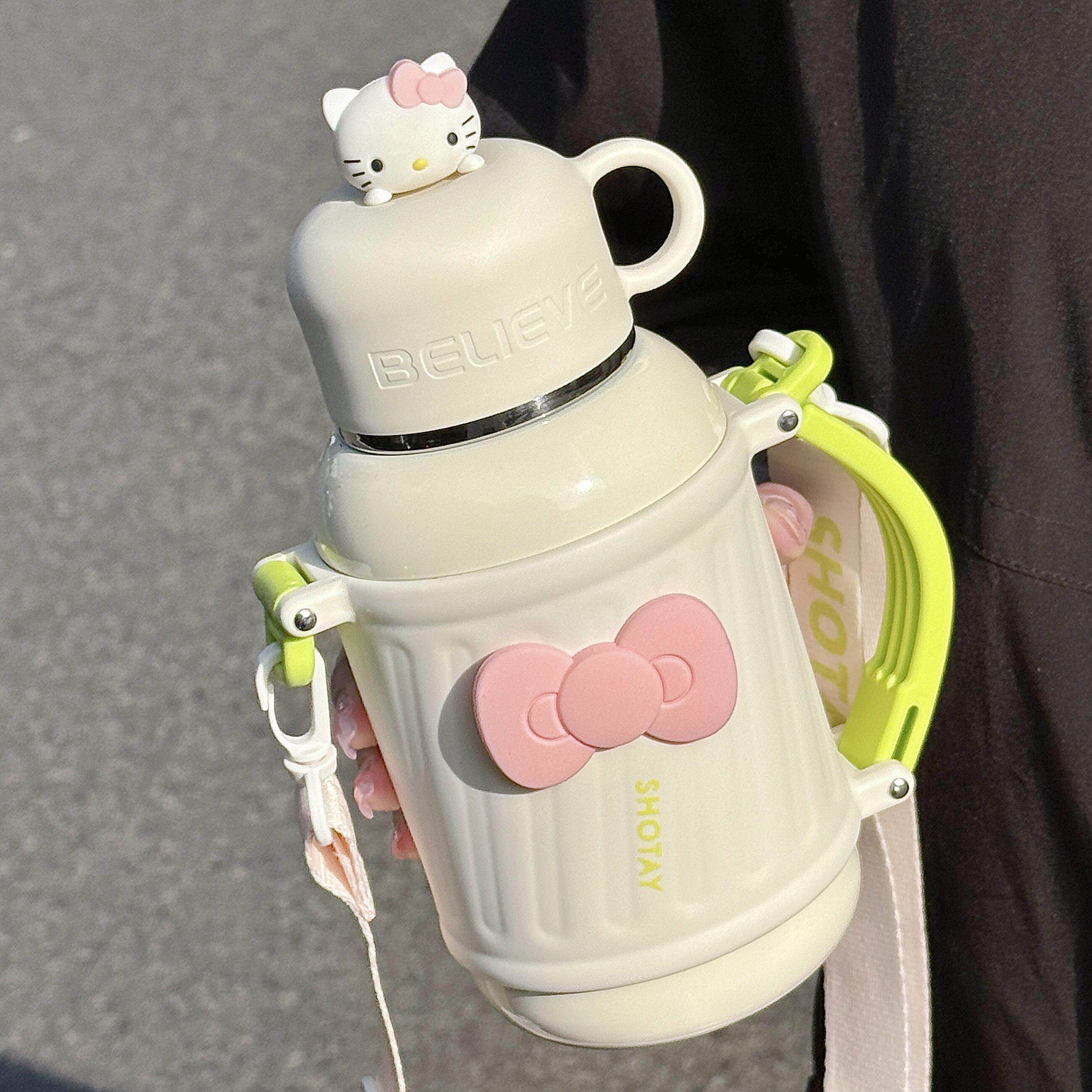 大容量保温杯女士食品级316L不锈钢婴儿冲奶外出便携斜跨水壶可爱