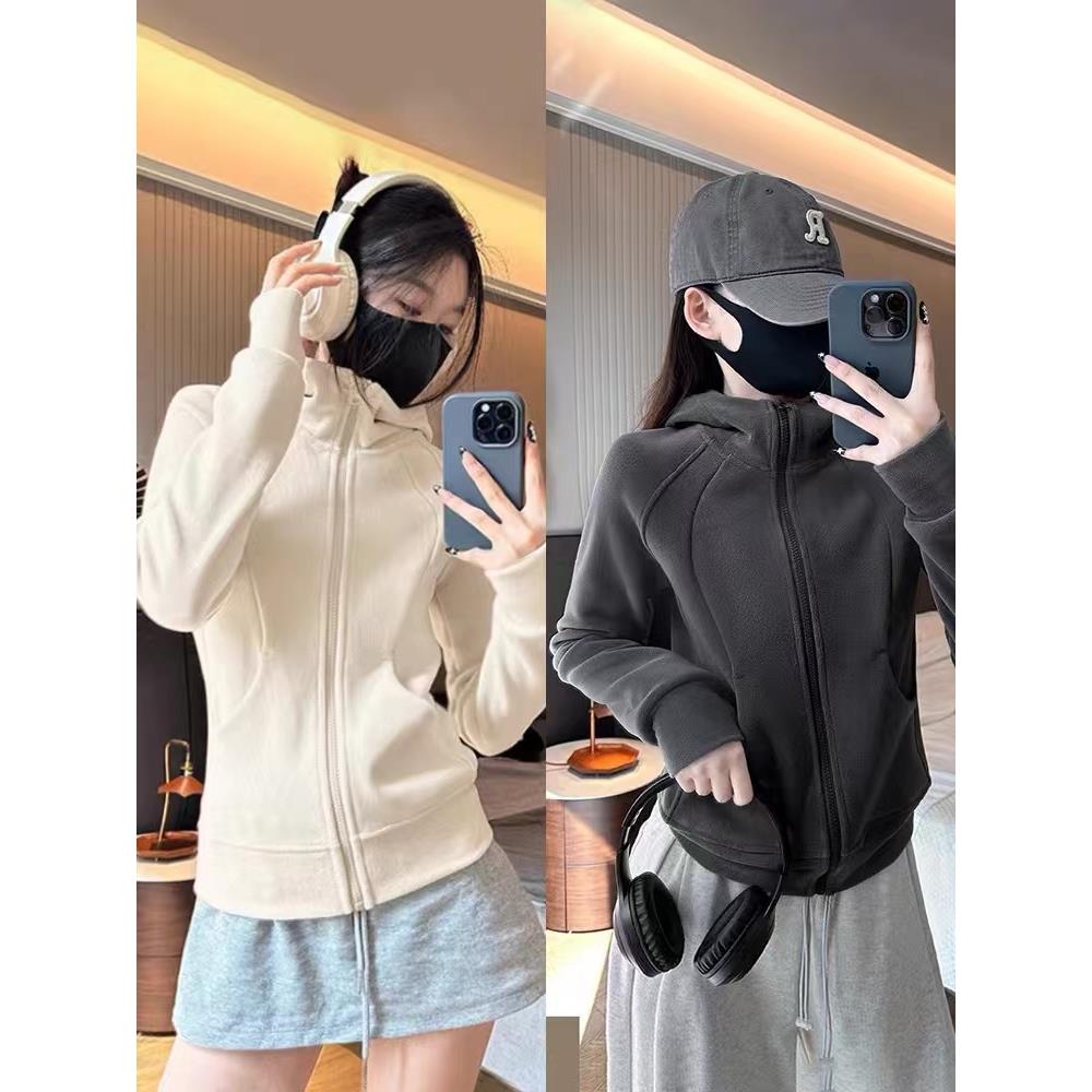 2025新款修身连帽抓绒衣外套女秋冬季双面摇粒绒卫衣女冲锋衣内胆