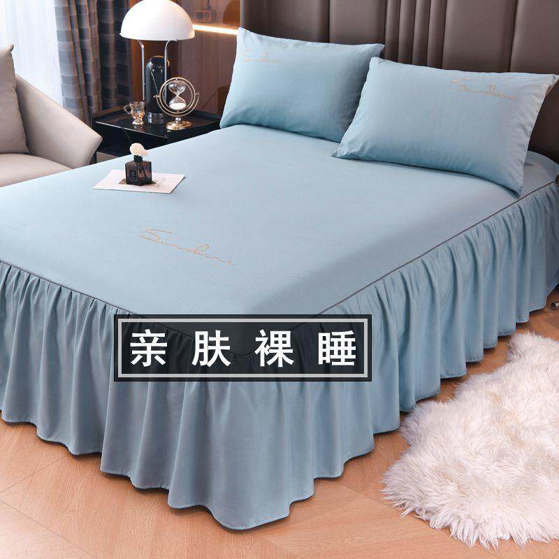 红色中式婚庆床裙单件床罩四件套床套床笠裙式床单防滑四季适用