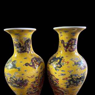 仿古花瓶摆件瓷瓶客厅玄关装饰品陶瓷器古董发夜光成对工艺品