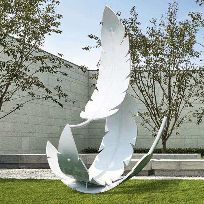 不锈钢羽毛雕塑户外金属白钢现代造型水景酒店园林景观摆件