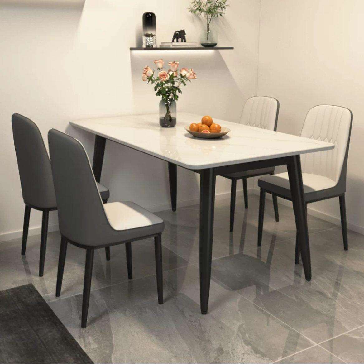 现代简约家用小户型简易客厅饭桌子长方形餐桌椅组合餐桌岩板轻奢