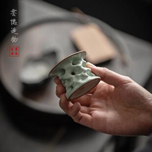 天青汝瓷盖置茶壶盖碗盖子配件汝窑陶瓷盖置壶盖托茶具垫茶道摆件