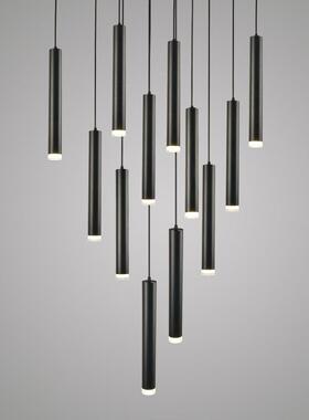 现代简约led餐厅吊灯白黑色圆柱形长筒吧台咖啡前台单头创意灯具