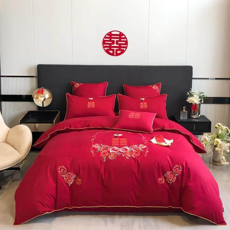 2025秋冬婚庆四件套婚嫁新婚刺绣红色结婚礼婚房婚床喜庆中式套件