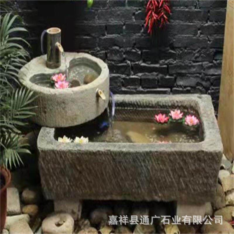 厂家直销石雕流水老石槽组装酒店装饰别墅景区旧牛槽马槽流水摆件
