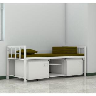 双层床钢木铁架营具床单人床值班室宿舍床带柜营房钢制床储物空间