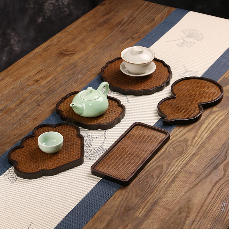 重竹席面茶盘 单层干泡台 壶承中式简约小号宋席茶托杯垫户外茶具