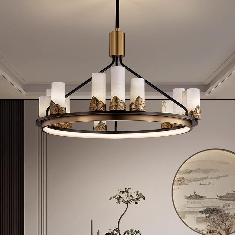 新中式吊灯全铜客厅大气现代简约创意中国风餐厅卧室书房云石灯具