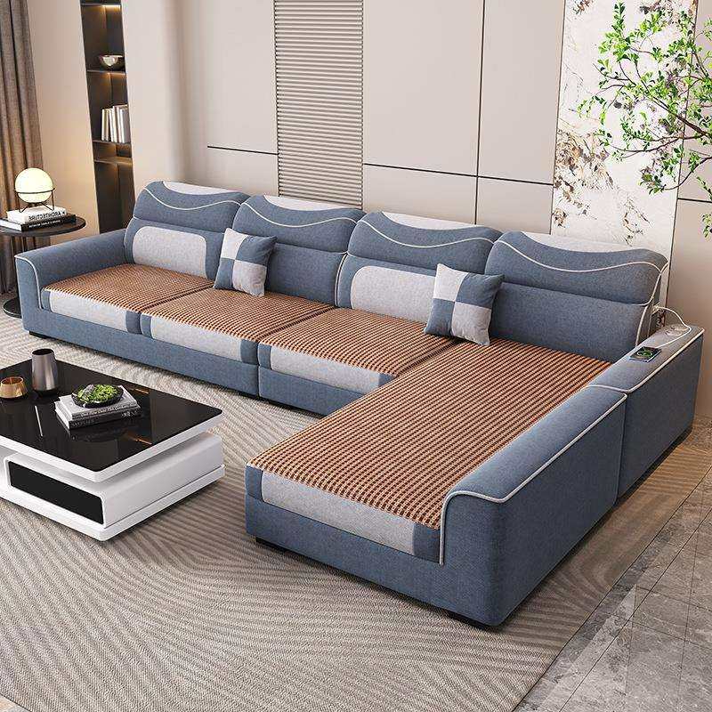 现代简约布艺沙发冬夏两用雪尼尔棉麻布可拆洗大小户型客厅沙发