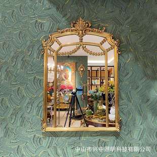 法苑法式复古别墅客厅玄关全铜装饰镜子欧式奢华餐边镜壁炉梳妆镜