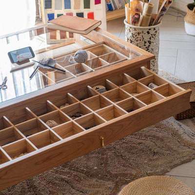 实木多宝格玻璃茶几客厅茶桌中式复古创意设计师原木储物家具