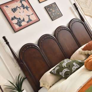 全实木床主卧美式床中古风1.8米现代简约婚床双人床1米8储物大床