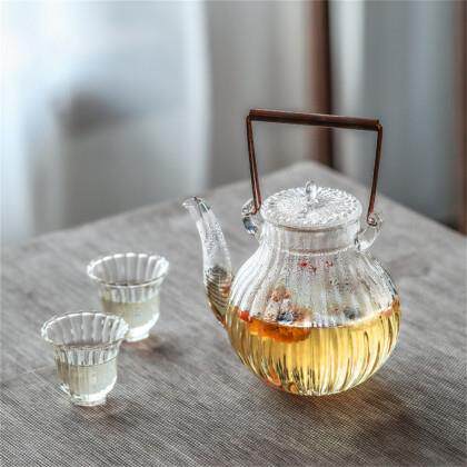 轻奢玻璃花茶壶套装花瓣泡茶壶茶杯耐热玻璃煮茶壶提梁壶杯壶套装