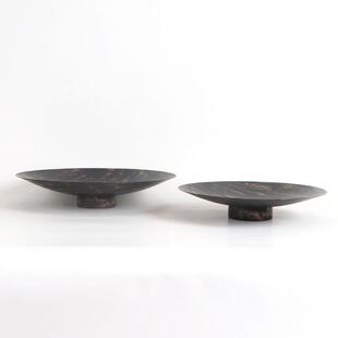 金属圆形描金托盘插花造景苔藓花器花盆样板房售楼处摆件软装现代