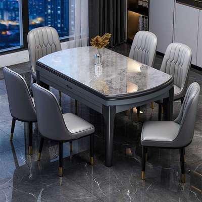岩板餐桌2025新款现代简约轻奢家用小户型折叠伸缩可变圆桌饭桌椅