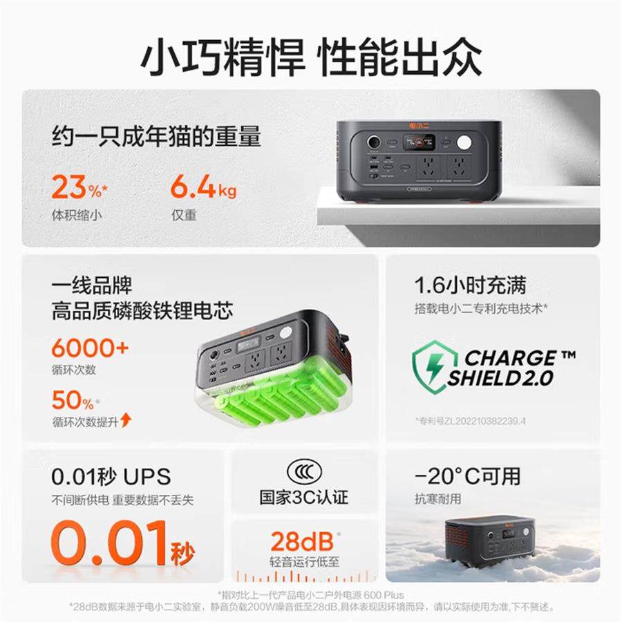 电小二500W户外电源600Pro2大容量220V便携储能露营应急自驾游
