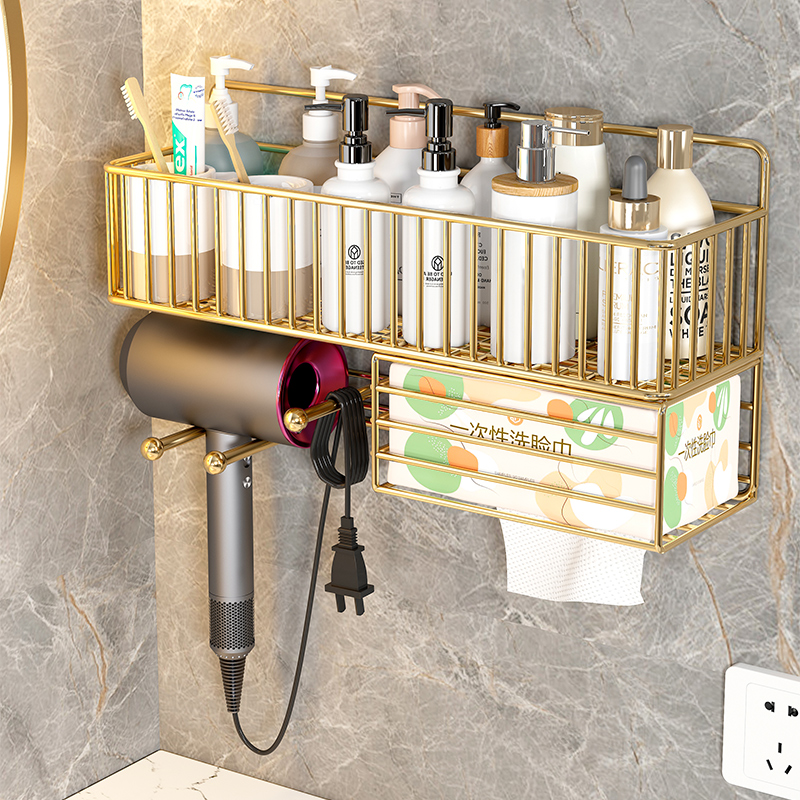 化妆室置物架浴室吹风机架子w洗漱台吹风机支架厕所洗手间壁挂免