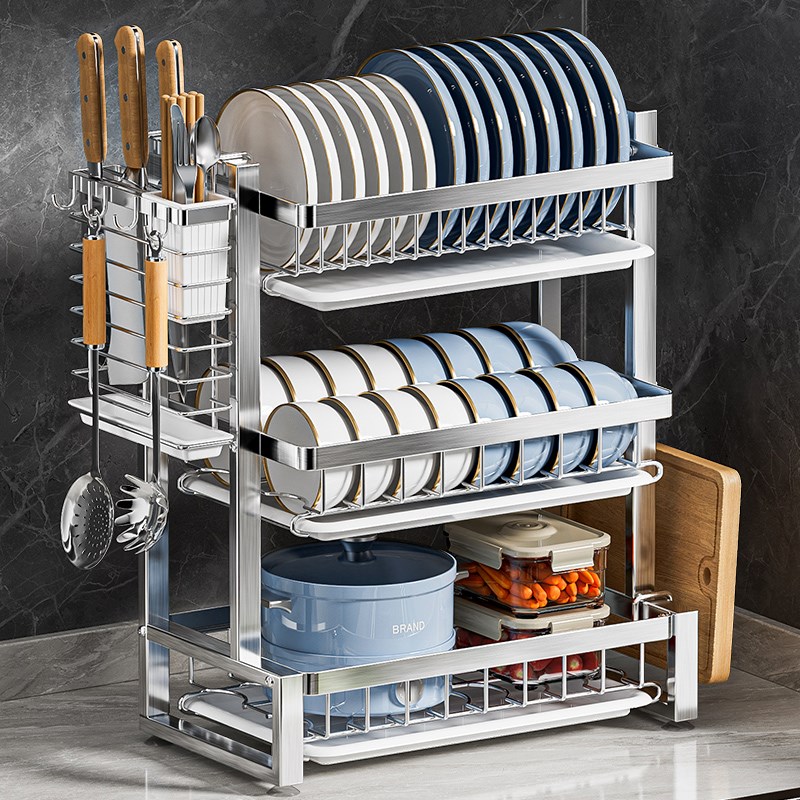 不锈钢碗碟收纳架沥n水碗架厨房置物架多功能碗盘放碗碟子盘子碗